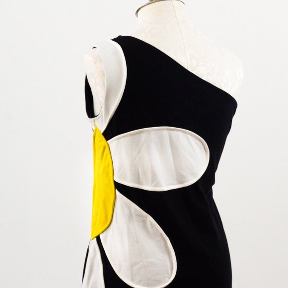 Vintage 90s L Thick One Shoulder Daisy Dress Black - Picture 6 of 10